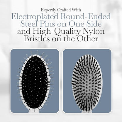 Fuller Brush 2-in-1 Double-Sided Pet Brush - Electroplated Round-Ended Steel Pins Positioned Into a Flexible Cushion on One Side &amp; Nylon Bristles - Remove Shedding - Tool For Grooming Dogs &amp; Cats