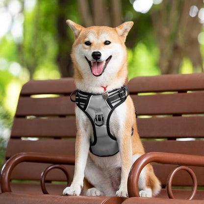 PoyPet No Pull Dog Harness, Reflective Comfortable Vest Harness with Front &amp; Back 2 Leash Attachments and Easy Control Handle Adjustable Soft Padded Pet Vest for Small to Large Dogs (Gray,XL)
