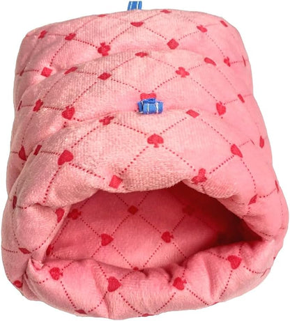 WowowMeow Small Animals Warm Hanging Cage Cave Bed for Hamsters, Guinea-Pigs, Rats, Rabbit and Chinchillas (L, Poker-Pink)