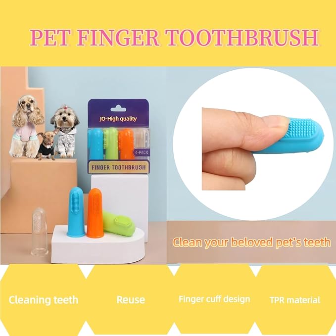 4 Pack Pet Tooth Brushing Kit – Extra Soft Finger Toothbrushes for Cats &amp; Dogs Gentle Plaque &amp; Tartar Removal, Freshens Breath Pain-Free Teeth Cleaning for Small to Large Pets
