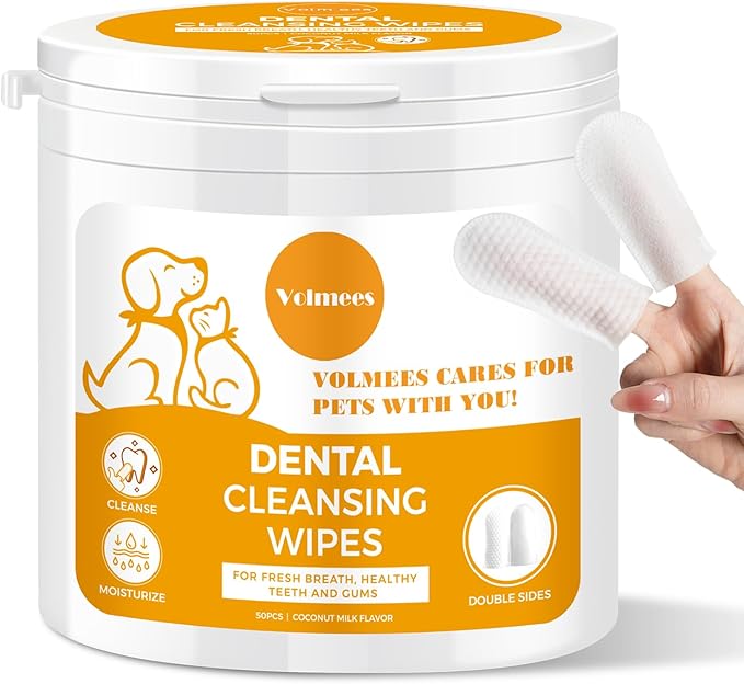 Pet Dental Finger Wipes for Dogs and Cats, Dog Teeth Cleaning Wipes, Dog Dental Care Wipes, Reduce Plaque &amp; Tartar Buildup, Freshen Breath, Cleaner Mouth, Coconut Scent, 50Pcs