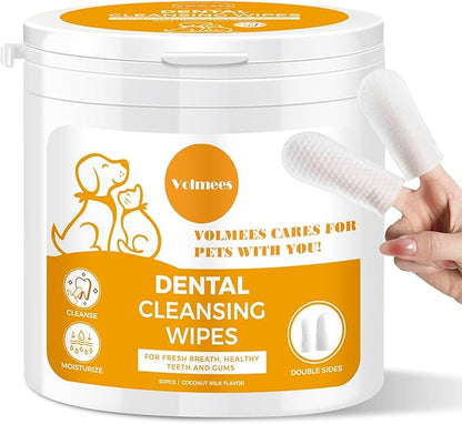 Pet Dental Finger Wipes for Dogs and Cats, Dog Teeth Cleaning Wipes, Dog Dental Care Wipes, Reduce Plaque &amp; Tartar Buildup, Freshen Breath, Cleaner Mouth, Coconut Scent, 50Pcs
