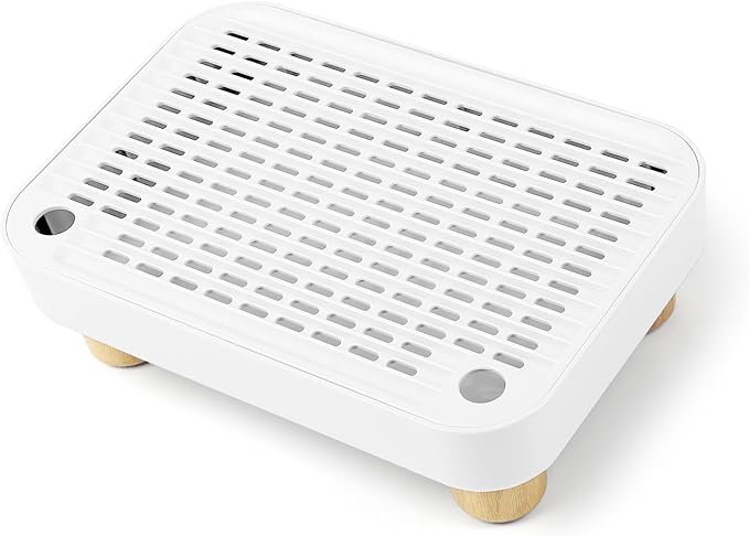 Cat Litter Box Step Ramp, Cat Litter Catcher Mat with Wooden Feet, Filter Function, Cat Pedal Stool for Self-Cleaning Cat Litter Box, Ideal for Kitten &amp; Elderly Cats (White)