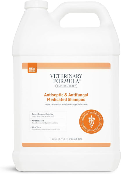 Veterinary Formula Clinical Care Antiseptic and Antifungal Medicated Shampoo for Dogs &amp; Cats, 128 Fl Oz – Helps Alleviate Scaly, Greasy, red Skin – Paraben, Dye, Soap-Free (1 Pack)