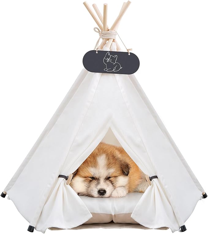 Pet Teepee Tent for Dogs &amp; Cats Dog Bed with Thick Cushion Puppies Play House Removable and Washable