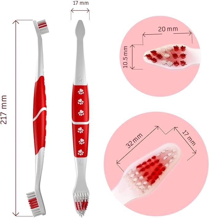 Pet Toothbrush for Dogs, Cats with Soft Bristles - Easy Teeth Cleaning &amp; Dental Care, Non Slip Dual Head Dog Toothbrush