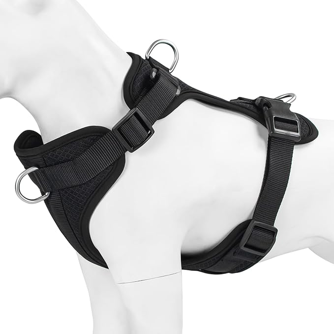 Wisedog Mesh Breathable Dog Harness: No Pull Harness with 3 Fast-Release Buckles Adjustable for Walking &amp; Training for Small Medium Large Dogs (Black, L: Neck=20"-25"/Chest=17"-33")