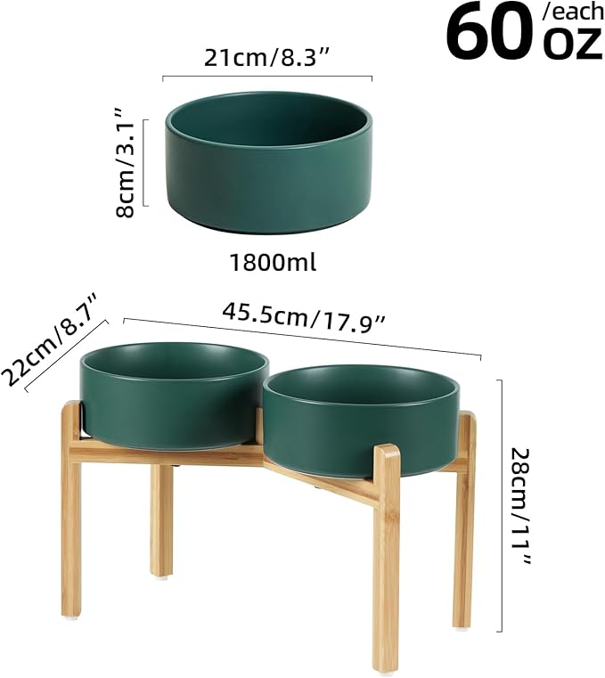 Ceramic Raised Double Bowls Set with Stand, Food &amp; Water Bowls for Large Breed Dogs, Weighted Dog Dishes, Pet Bowl(8.2&