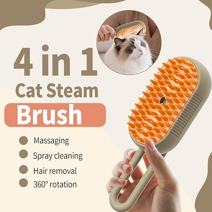 Cat Steam Brush for Shedding 4 in 1 Dog Brush with Steam Pet Hair Cleaning Brush Comb for Spray Pet Grooming for Long &amp; Short Haired Pets Comb for Cats (Brown)