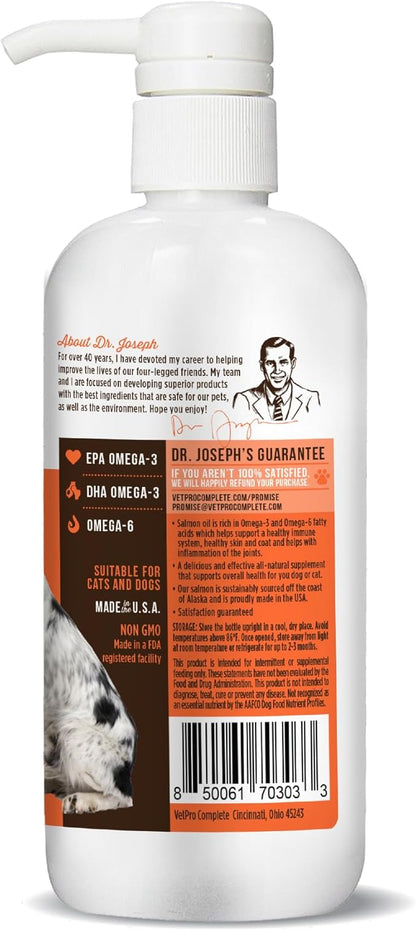 VetPro Complete Wild Alaskan Salmon Oil Formula Supplement for Dogs &amp; Cats, 16 Ounces, Omega 3 &amp; 6 Liquid Fish Oil, EPA + DHA Fatty Acids, Coat &amp; Joint Support, Helps Dry Skin &amp; Allergies, Add to Food