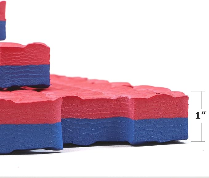 Xspec 1" Extra Thick 48 sq ft Reversible EVA Gym Foam Floor Mat Tiles (24" x 24"), Steel Pattern, 12 pcs, Blue &amp; Red