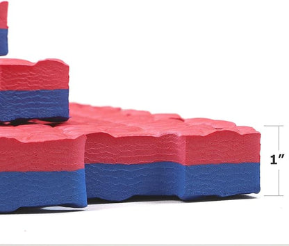 Xspec 1" Extra Thick 48 sq ft Reversible EVA Gym Foam Floor Mat Tiles (24" x 24"), Steel Pattern, 12 pcs, Blue &amp; Red