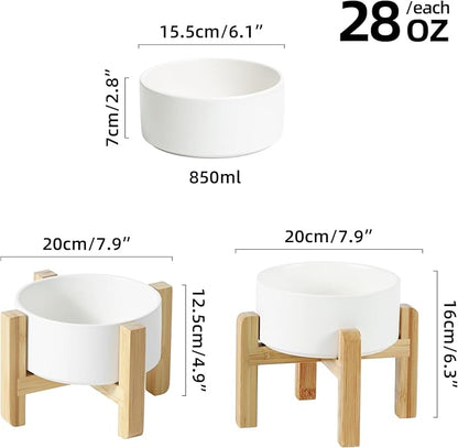 Ceramic Raised Dog and Cat Bowl Set, 2 Heights Elevated Stand, Food and Water Bowl for Small Breed Dogs, Weighted Dog Dishes, Pet Bowl(6.1&