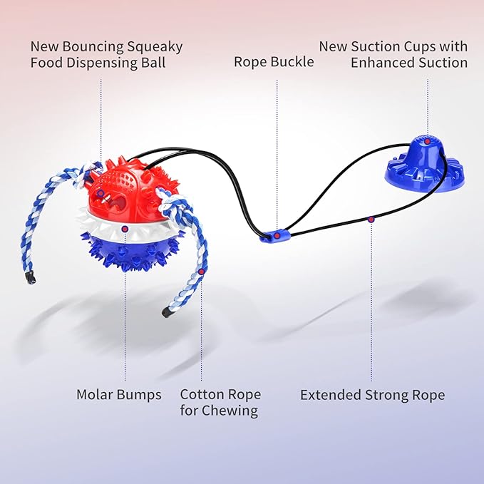 Interactive Dog Toys - Aggressive Chewer Suction Cup Tug of War, Indestructible Puzzle Toys &amp; Treat Dispensing Ball for Dog Enrichment