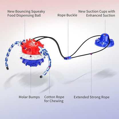 Interactive Dog Toys - Aggressive Chewer Suction Cup Tug of War, Indestructible Puzzle Toys &amp; Treat Dispensing Ball for Dog Enrichment