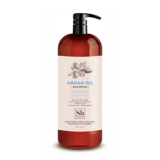 Soapbox Argan Oil Shampoo, Harsh Sulfate Free, Paraben &amp; Silicone Free, Color Safe, and Vegan Hair Shampoo | Control &amp; Soften Shampoo (33.8 Ounces)