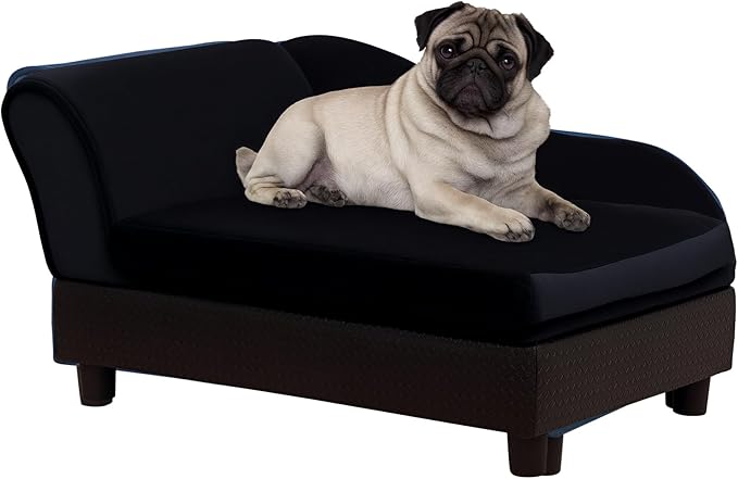 PawHut Luxury Fancy Dog Couch with Hidden Storage, Small Dog Sofa Bed with 2" Soft Foam, Modern Pet Furniture for Puppies &amp; Little Breeds, Black