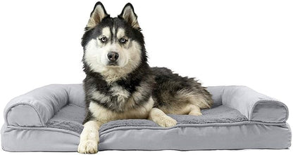 Furhaven Cooling Gel Dog Bed for Large Dogs w/ Removable Bolsters &amp; Washable Cover, For Dogs Up to 95 lbs - Plush &amp; Suede Sofa - Gray, Jumbo/XL