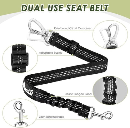 SlowTon Dog Seat Belt Harness for Car, Dog Car Harness Adjustable Mesh Breathable &amp; Dog Seatbelt Safety Tether with Elastic Bungee for Small Medium Large Pets(Lime, Double Clip, XS)