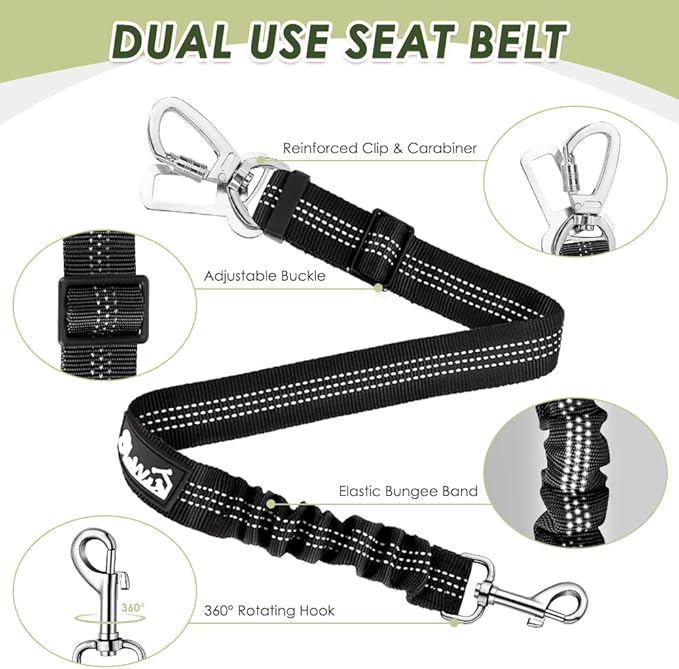 SlowTon Dog Seat Belt Harness for Car, Dog Car Harness Adjustable Mesh Breathable &amp; Dog Seatbelt Safety Tether with Elastic Bungee for Small Medium Large Pets(Camouflage, Double Clip, S)