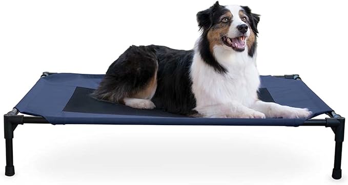 K&amp;H Pet Products Outdoor Elevated Dog Cot, Breathable Cooling Elevated Cot Hammock Pet Bed for Large Dogs, Washable Mesh Cover, Raised Metal Frame, Collapsible, Portable - Large 42 X 30in Blue