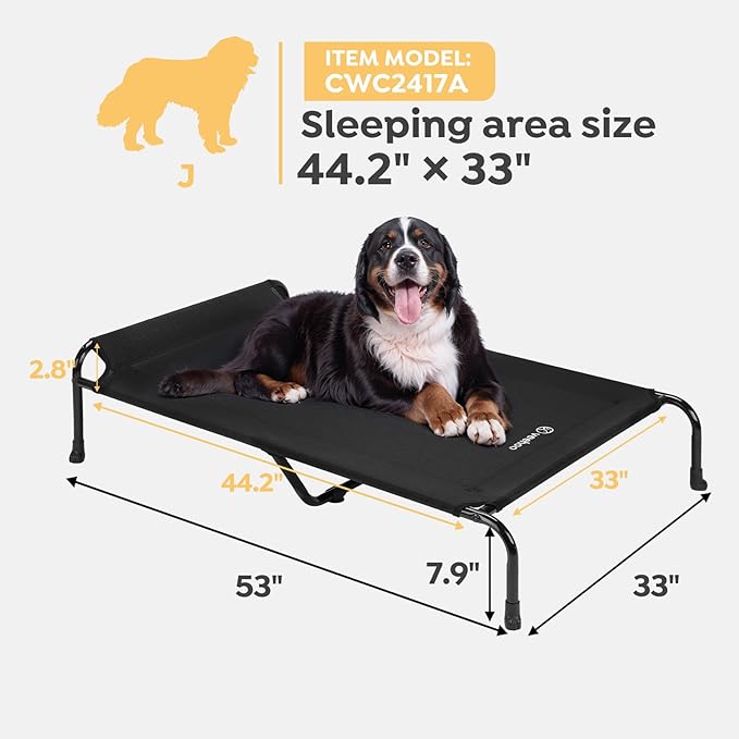 Veehoo XXXL Original Elevated Dog Bed - Outdoor Raised Dog Cots Beds for Large Dogs, One-Sided Extra Large Raised Cooling Pet Bed Off Ground, Non-Slip &amp; Breathable, Black 53" L x 33" W x 7.9" Th