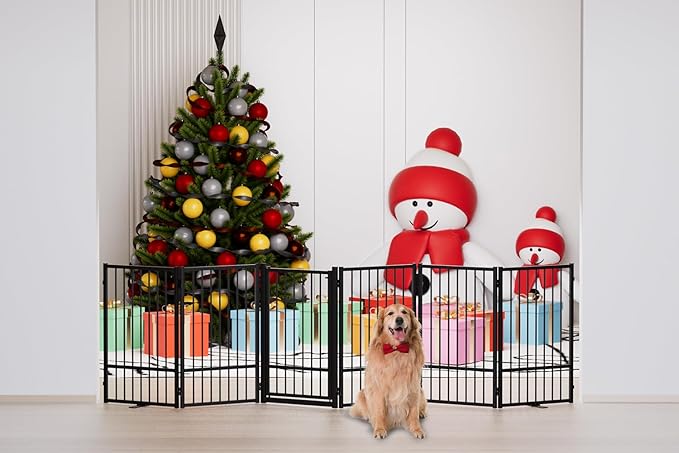 Full Metal Freestanding Dog Gate with Door, 32&