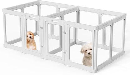 Clear Acrylic Dog Playpen with Door, for Puppy Cat Rabbit Transparent Pet Pen, Dog Playpen Indoor, Dog Fence, Easy Assemble &amp; Cleaning Dog Pen for Small &amp; Medium Dogs (23.6“ Height, 14PCS)