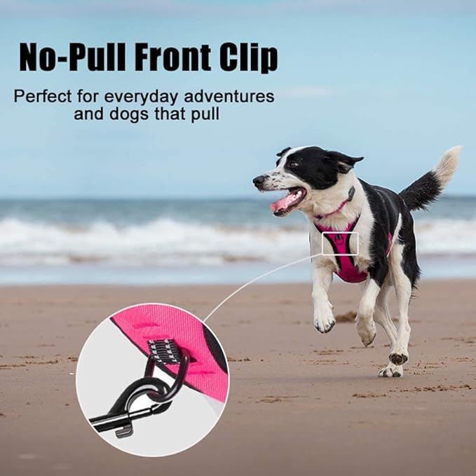 PoyPet No Pull Dog Harness, Reflective Comfortable Vest Harness with Front &amp; Back 2 Leash Attachments and Easy Control Handle Adjustable Soft Padded Pet Vest for Small to Large Dogs (Pink,XS)