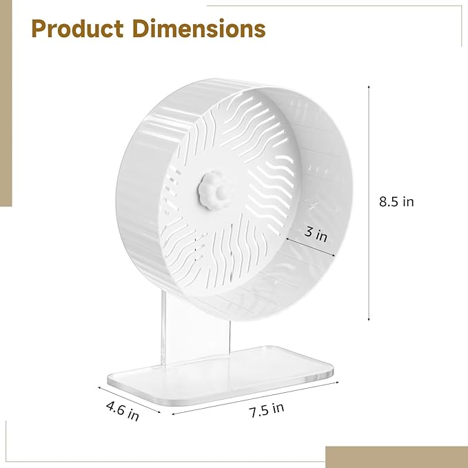 Silent Hamster Wheel, Hamster Exercise Wheel with Adjustable Acrylic Stand, Hamster Exercise Wheel for Gerbil, Syrian &amp; Dwarf, Chinchilla and More Small Animal Hamster Running Wheels (8.2 in)
