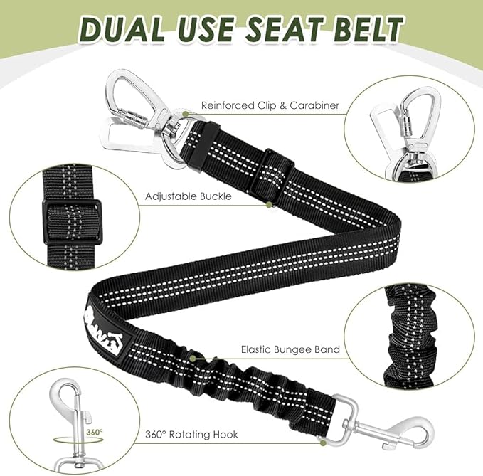 SlowTon Dog Seat Belt Harness for Car, Dog Car Harness Adjustable Mesh Breathable &amp; Dog Seatbelt Safety Tether with Elastic Bungee for Small Medium Large Pets(Blue, Double Clip, M)