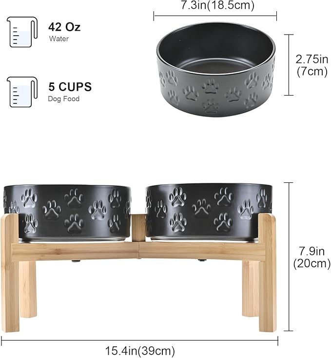 SPUNKYJUNKY Elevated Dog Bowls Ceramic, 7.3&