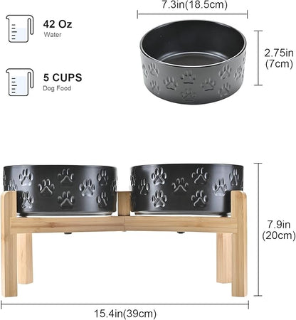 SPUNKYJUNKY Elevated Dog Bowls Ceramic, 7.3&
