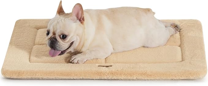 Made4Pets Dog Crate Pad Bed for Medium Dogs, Washable &amp; Reversible, Anti-Slip Kennel Mat for Cozy Sleeping, Soft Fluffy Dog Bed for Indoor &amp; Outdoor Use, 29"x21", Khaki