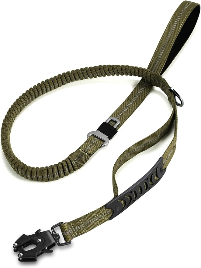 Heavy Duty Dog Leash with 2 Padded Handles &amp; Advanced Easy Metal Clip, 4-6FT Shock Absorbing No Pull Dog Leashes for Medium Large Dogs That Pull (Army Green)