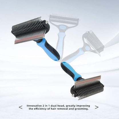 Pet Grooming Tool - 2 Sided Undercoat Rake for Cats &amp; Dogs - Safe Dematting Comb for Easy Mats &amp; Tangles Removing