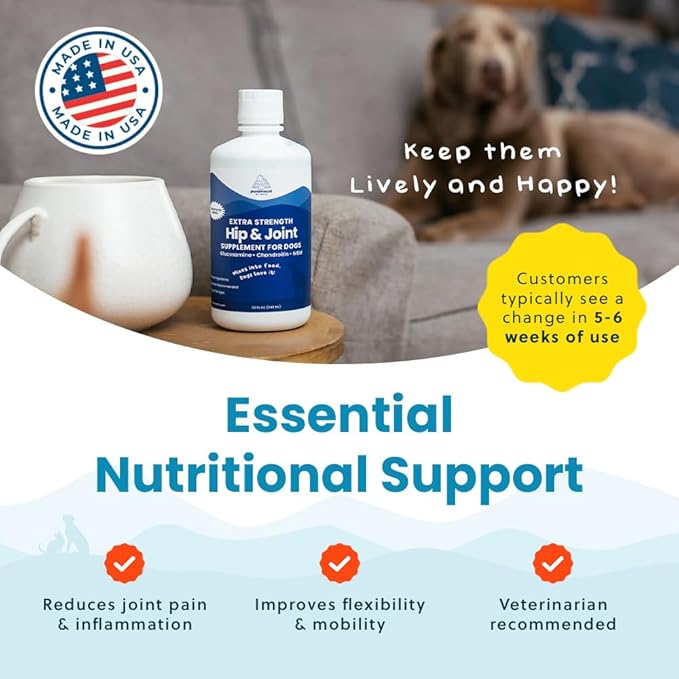 Concentrated Liquid Glucosamine for Large Dogs, Infused with MSM, 5200mg Chondroitin &amp; Glucosamine Liquid for Dogs Hip &amp; Joint Supplement for Mobility &amp; Comfort, 32 oz