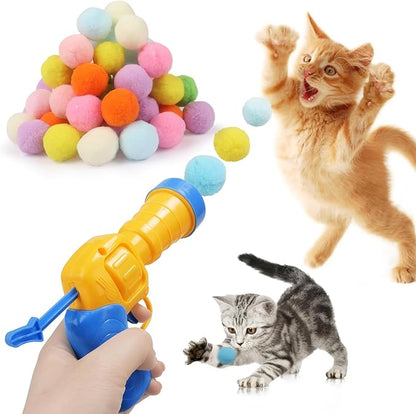 Mewlmart Interactive Cat Toys - Indoor Cat Enrichment with Launchers, Pom Pom &amp; Puff Balls (100 Balls)