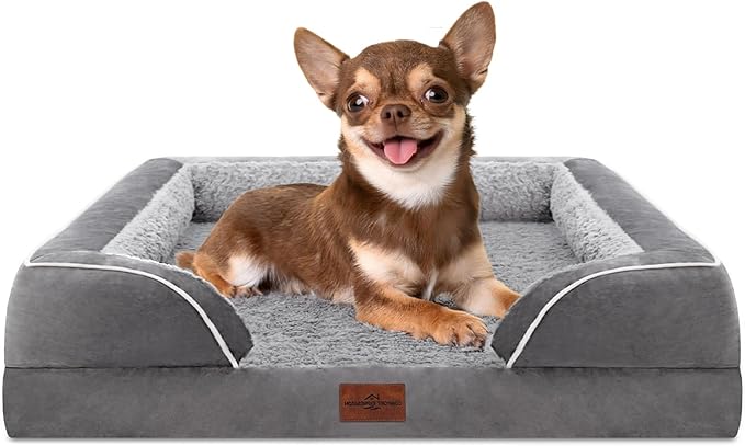 Comfort Expression Small Dog Beds Waterproof Orthopedic Foam Dog Sofa Beds for Small Dogs Comfy Pet Bed with Washable Removable Cover &amp; Non-Slip Bottom(X-Small,Grey)