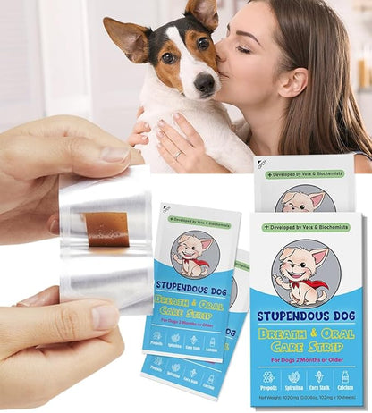 Breath Freshener Strip: Pet Dental Care Supplement for Clean Teeth, Fresh Breath, &amp; Healthy Mouth - Dog Bad Breath Treatment, Brushless Oral Care Toothpaste for Dogs &amp; Cats (30 Strips)