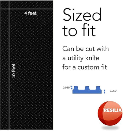 RESILIA Heavy Duty Garage Floor Runner &amp; Protector Mat - Slip Resistant Diamond Plate PVC Mats - Water, Spill, &amp; Stain Resistant, Black (4 feet x 10 feet), Made in The USA