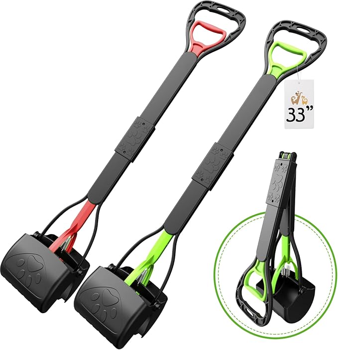 33" Pooper Scooper 2 Pack, XL Tall Handle No Touch Dog Pooper Scooper for Large Small Dogs, Durable Spring &amp; Lightweight, Large Pooper Scooper for Dogs Heavy Duty, Foldable Dog Poop Pick Up Tool