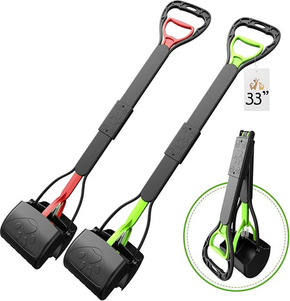 33" Pooper Scooper 2 Pack, XL Tall Handle No Touch Dog Pooper Scooper for Large Small Dogs, Durable Spring &amp; Lightweight, Large Pooper Scooper for Dogs Heavy Duty, Foldable Dog Poop Pick Up Tool