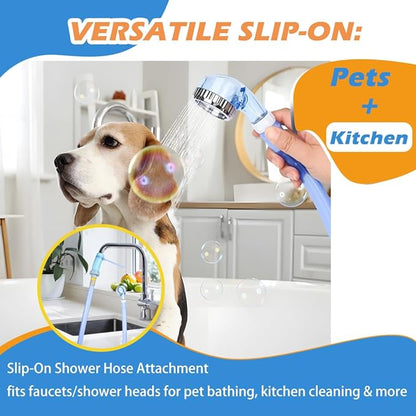 Slip-On Shower Hose Attachment with 6 Ft Hose - Faucet &amp; Tub Faucet Adapter for Pet Bathing, Kitchen Sink, Portable Handheld Shower Head (Crystal Blue)