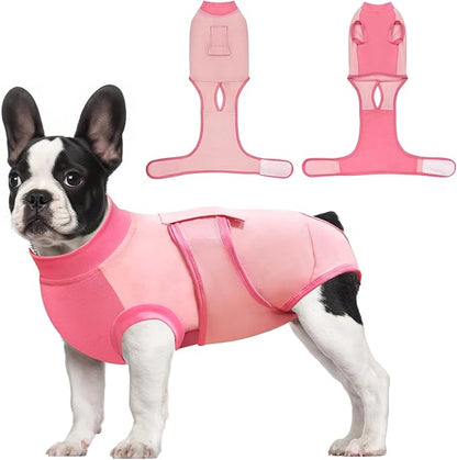Idepet Dog Recovery Suit Female,Dogs Onesie Suit Surgery Male Breathable Pet Bodysuit for Spay Neuter E-Collar &amp; Cone Alternative Surgical Suit Puppy Abdominal Anti Licking Wounds Shirt (Pink, L)