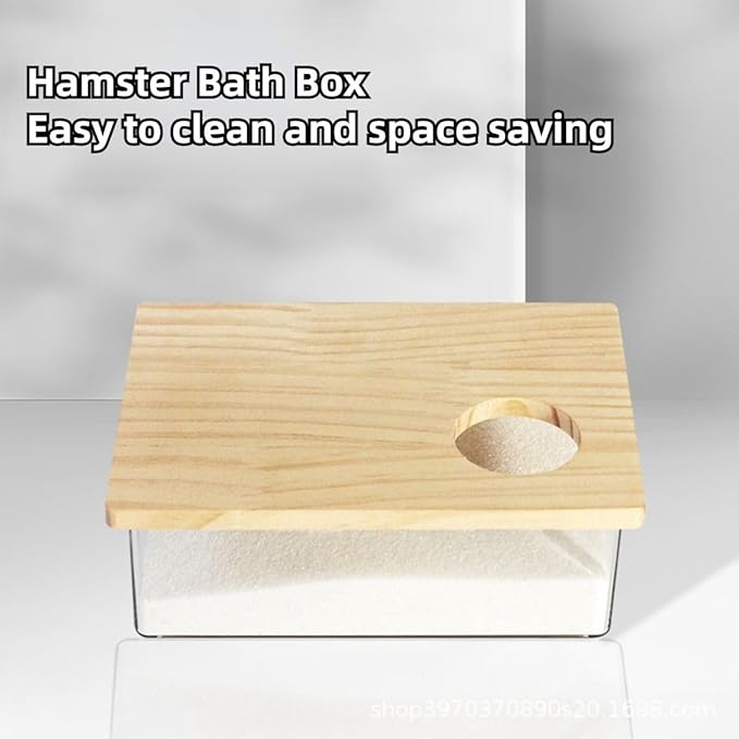 Hamster Sand Bath Box Container, Small Pet Sandbox Lid Design Wooden Sandbox Dust Bath, Transparent Bathroom &amp; Digging Box Acrylic Syrian Hamster Litter Box Small Animal Accessories (D Large)