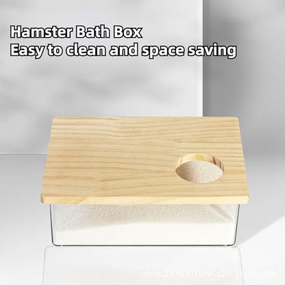 Hamster Sand Bath Box Container, Small Pet Sandbox Lid Design Take Bath Wooden Sandbox Dust Bath, Transparent Bathroom &amp; Digging Box Acrylic Syrian Hamster Litter Box Small Animal Accessories (A)
