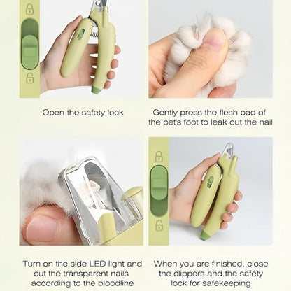 LED Pet Nail Clippers,Upgrade Cat Nail Clipper with Light,Cat Claw Trimmer Nail Clippers for Dogs,Trim Your Pets Nails Easy and Pain-Free Grooming Tool for Small Animals (Green)