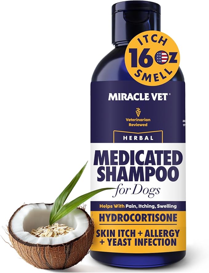 Medicated Dog Shampoo for Itchy Skin Relief - Yeast Infection Treatment for Dogs &amp; Dog Allergy Relief Hot Spot Treatment - Hydrocortisone Antifungal Shampoo (16 oz)
