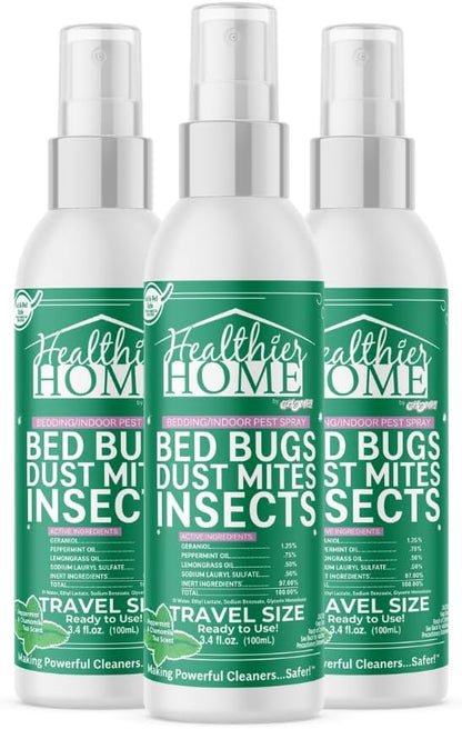CHOMP! Bed Bug Spray, 3 Pack, Travel Size, Natural, Plant Based Bed Bug Killer, Insect &amp; Pest Control for Home and Hotels for Ants, Bed Bugs, Spiders, Dust Mites, Flys, Peppermint Scent, 3.4 Fl Oz